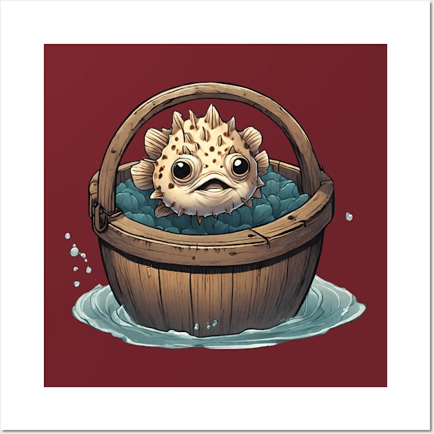 pufferfish stuck in the basket Wall Art by dodolanlaku